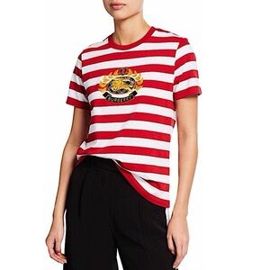 Burberry Bulkley Embroidered Crest Red White Stripe Short Sleeve T-Shirt Size M